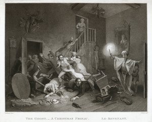 The Ghost - A Christmas Frolic - Le Revenant, trykt 1814 (stippgravering)